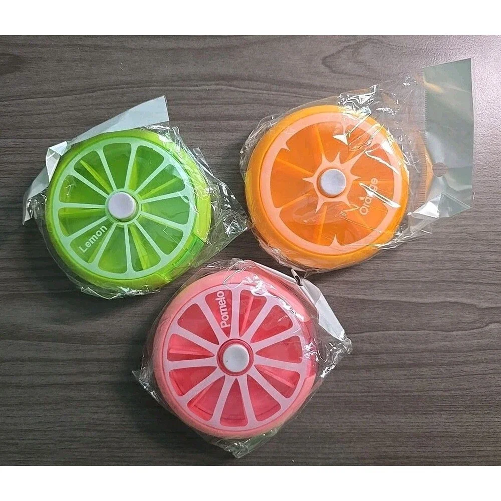 3 Pack Color Mini Pill Box Rotary Pill Box Fruit Shaped Plastic Pill Box - Picture 3 of 7